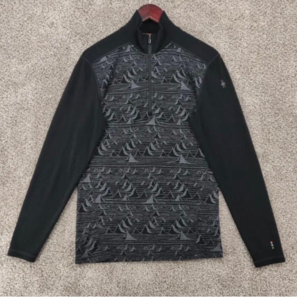 Smartwool Sweatshirt Mens M Black 1/4 Zip Pullover Merino 250 Wool Long Sleeve.